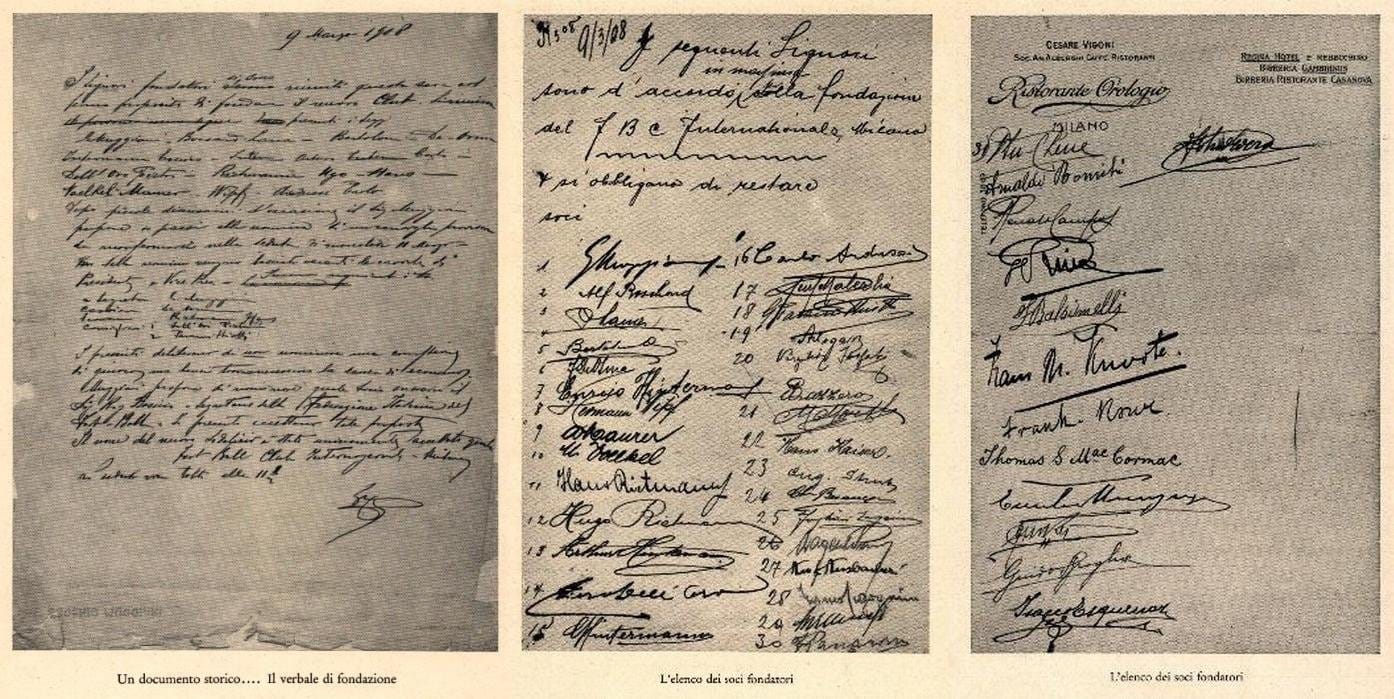 Документ основания "Интернационале", подписанный 44 основателями клуба