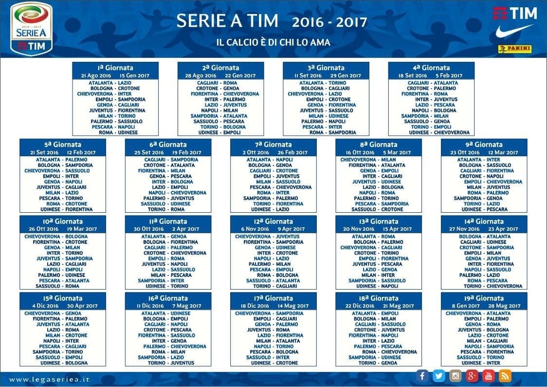 Состоялась жеребьёвка календаря Серии А на сезон 2016/2017